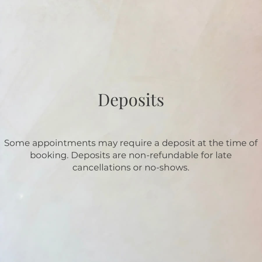 NailMuseMiami policy card: deposits